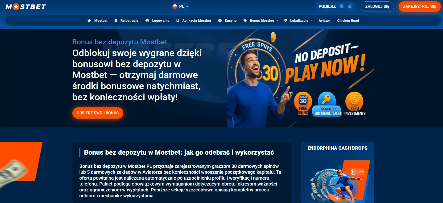 Polska strona Mostbet z opisem bonusu bez depozytu