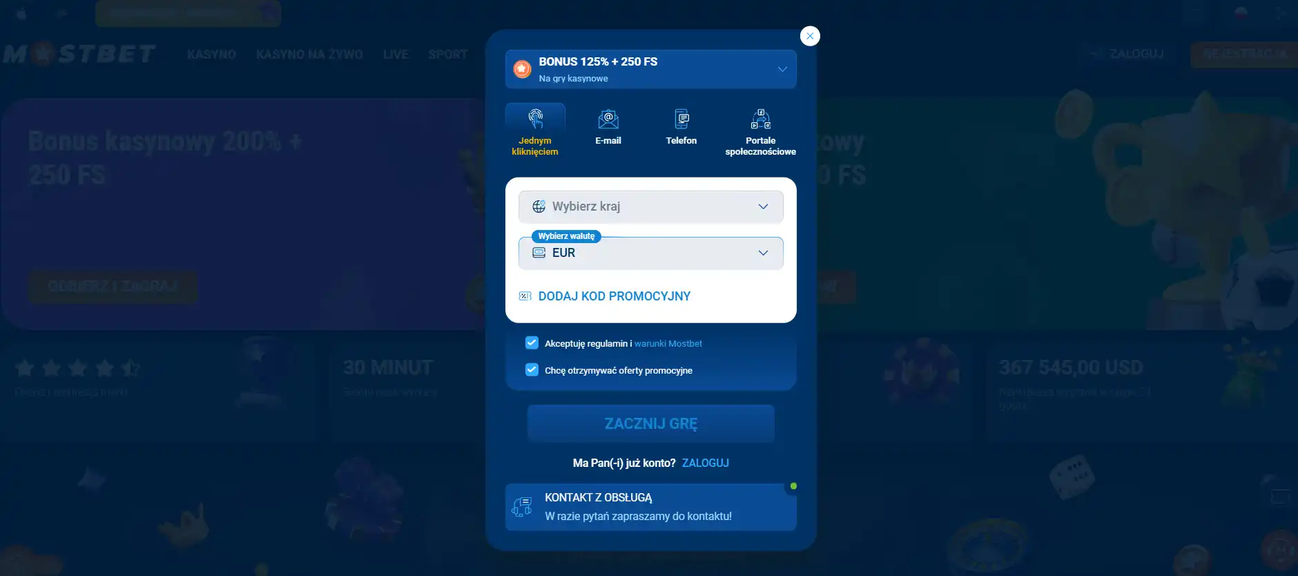 Aktualna polskojęzyczna instrukcja rejestracji Mostbet
